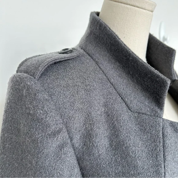 Grey Wool Blend Asymmetric Button Structured Tailored Blazer Coat - Picture 5 of 10